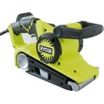 RYOBI - Ponceuse à bande 800 W - 75 x 533 mm - 330 m/min - poignée pivotante + 3 bandes abrasives grain 60 / 100 / 120 - EBS800