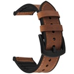Fullmosa 5 Colours Leather & Silicone Hybrid Watch Strap 20mm 22mm Compatible with Samsung Galaxy Watch, Huawei Watch, Fossil Smart Watch, for Women and Men, Brown Strap 20mm