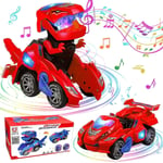 Transformerande dinosaurie leksaker  Transformerande dinosaurie bil  Automatisk transformerande dino bilar med musik och LED-ljus  Transformerande bil leksak för barn pojkar flickor B Red