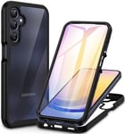 CENHUFO Coque Samsung A25 5G, Antichoc Housse avec Protection d'écran, 360° Protégé Téléphone Etui Double Face Case Robuste Transparent Portable Intégrale Coque pour Samsung Galaxy A25 5G - Noir