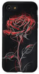 Coque pour iPhone SE (2020) / 7 / 8 Motif croquis de rose rouge, art floral, fleur unique