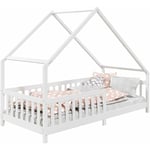 Lit cabane cora lit enfant simple montessori asymétrique en bois 90 x 200 cm en pin massif lasuré blanc - Blanc