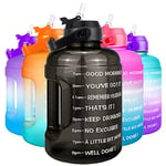 BuildLife Motivational Water Bottle 2.2L - Large Capacity Water Jug with Straw & Time Marker & BPA Free Ensure Enough Water-Drinking Throughout The Day (Black, 2.2L)