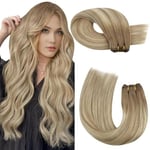 Moresoo Tissage Cheveux Naturels Lisse Extension Cheveux Naturel Tissage Brun Clair à Blond Moyen avec Brun Clair Extension Tissage Cheveux Humain Double Trame 16 Pouces #8/22/8 40 cm 100g