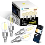 Aigostar Ampoule Connectée Alexa, Ampoule LED E14 Edison, G45 Transparent Ampoule Vintage WIFI, 4.5W 470LM, Blanc Chaud Dimmable 2700K -6500K, Compatible Alexa et Google Home, 4 Unités