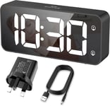 HERMIC Alarm Clock Bedside Mains Powered Large Digital Led Display, Brightness 8