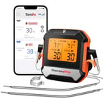 ThermoPro Thermomètre à viande numérique sans fil avec 2 sondes pour barbecue, fumoir, thermomètre de cuisine rechargeable avec fonction alarme, prend en charge le Bluetooth 5.0 jusqu'à 135 m