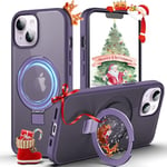 DASFOND Mag-Stand Designed for iPhone 14/13 Case, 2023 Upgraded [All-in-1] [Compatible with MagSafe] Invisible Ring Kickstand Transparent Matte Phone Case Cover for iPhone 14/13 6.1 inch, Purple