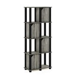 Furinno Brahms 5-Tier Storage Shelf with 4 Doors, French Oak Grey/Black