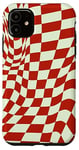 Coque pour iPhone 11 Groovy Checkered Swirl Red Checkerboard Retro Aesthetic