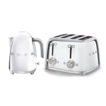 Smeg Kettle & 4-Slice Toaster, Polished Stainless Steel, KLF03SSUK/TSF03SSUK