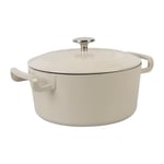 Sitram 715559 COCOTTE SITRABELLA Ronde en fonte émaillée 5 litres - Extérieur Beige et intérieur Blanc - toutes sources de chaleur y compris induction - Idéale pour repas de 5 à 7 personnes