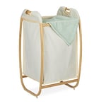 Relaxdays Laundry Basket with Bamboo Frame, Without Lid, HWD: 80x44x43 cm, 70 l Fabric Bag, for Bathroom, Natural/Beige