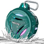 Bluetooth Speaker with RGB Lights, Heysong IPX7 Waterproof Portable Shower Speaker with Hook, w/HD Sound, Bass, 36H Playtime, True Stereo Wireless Mini Speaker for Outdoor, BBQ, Golf Accessories-Green