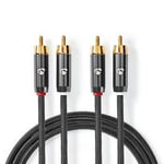 Premium 2x RCA/Phono til 2x RCA/phono kabel - Metalgrå - 3 m