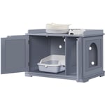 Maison de Toilette pour Chat, Meuble Cache Litière pour Chat, 2 Portes, 1 Cloison Amovible, 7 Trous d'Aération, Table d'Appoint Chat Gris - Yaheetech