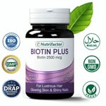 BIOTIN 2500 mcg Vitamin B9 Hair, Skin & Nail Growth, Energy Boost, 30 Tablets