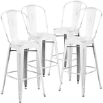 Flash Furniture Tabouret de Bar Blake Commercial Grade 4 de 30 po de Haut en métal Blanc Vieilli de pour intérieur et extérieur avec Dossier