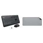 Logitech MK540 Combo Advanced, Clavier et Souris sans Fil, Clavier PC ou Ordinateur Portable, Récepteur USB Unifying Desk Mat, Large Tapis de Bureau, sous-Main Gris, pour Le Télé-Travail