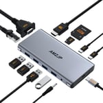 USB C HDMI, Adaptateur USB C avec HDMI 4K@60Hz, USB-C vers Ethernet RJ45, Port Audio, PD 100W & Port USB-C et Carte SD/TF, Docking Station Multiport 13 en 1 pour MacBook Pro Dell Tablette Type C