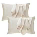 Seiwohl Satin Pillowcase 2 Pack - Soft as Silk Pillowcases for Hair and Skin Beige Pillow Cases for sleeping, Cooling Pillow cases with Envelope Closure, Standard Size 50x75 cm