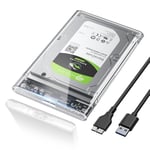 POSUGEAR Boitier Disque Dur 2.5'', USB 3.0 Boitier Externe Disque 5Gbps pour SATA HDD et SSD de 2,5'' et 7 mm/9.5 mm, Boitier SSD accélération UASP&Trim, sans Outils, Câble USB 3.0 Inclus-Transparent