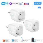 Aubess Smart Socket EU 16A AC100-240V Wifi Smart Plug Power Monitor,Alexa Google Home Voice Control Support Tuya Smart Life Andrea - Type 3pcs 16A