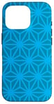 Coque pour iPhone 16 Pro Teal Blue Cubes Hexagons Triangles Box Mesh Pattern