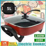 UK 220V 2 In 1 Electric Pan Hot Pot Barbecue Frying Roasting Grill Kitchen 1360W