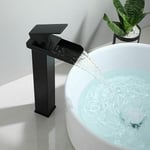 Mitigeur Haut Lavabo Cascade Robinet Noir Mat Rectangulaire Chaude Froide Ajustable Salle de Bain Carrée pour Vasque à Poser Mélangeur Lave Main Acier Inox Anti-oxydation sans Plomb