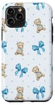 Coque pour iPhone 11 Pro Ruban bleu avec motif à pois et ours en peluche mignons