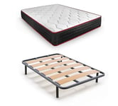 HOGAR24 ES Lit Complet | Sommier à Lattes Large + Matelas à mémoire de Forme Premier | Comprend Un Ensemble de Pieds filetés de 25 cm | Dimensions : 135 x 180 cm