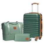 COOLIFE Set de Valises-Voyage Valise ABS avec Cadenas TSA Poignée télescopiq,1 Bagage Cabine Extensibles et 1 Portable Trousse de Maquillage (Abricot/Vert Foncé, Set de 3 Valises (20"))