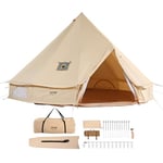 VEVOR Tente Cloche en Toile 5 m Tente de Yourte 4 Saisons Tente de Camping Familial avec Trou de Poêle à Bois, Sacs de Rangement pour Glamping Jusqu'à 8 Personnes, Groupes en Plein Air, Fête, Chasse