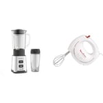 Moulinex Blender, Mini mixeur compact, 400 W, Technologie Powelix, Lames amovibles & Batteur électrique, 200 W, 2 vitesses, 2 jeux de fouets inclus, Ergonomique, Compact, Easymax blanc ABM11A30