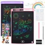 Damcyer 2 Pack Tablette D'écriture LCD 8,5 Pouces,LCD Tablette Dessin avec Ecran Coloré,Bloc D'écriture Effaçable avec des Autocollants D'animaux,pour Garçons et Filles de 3 4 5 6,Rose + Violet