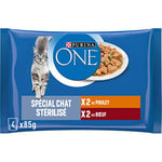 PURINA ONE Chat Stérilisé Effilés en Sauce Saveurs Assortis Poulet et Boeuf Sachets Repas pour Chats Adultes 85 g | Lot de12 (4*85g)4