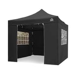 All Seasons Gazebos - Tonnelle pop-up 3x3m entièrement imperméable avec 4 parois latérales Premium - Noir