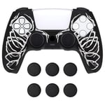 PlayVital Pure Series Dockable Model Anti-Slip Silicone Cover Skin for ps5 Controller, Soft Rubber Grip Case for ps5 Controller Fits with Charging Station with 6 Thumb Grip Caps - Carving Skull