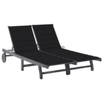 Transat Chaise Longue Bain De Soleil Lit De Jardin Terrasse Meuble D'extérieur 2 Places Avec Coussin Acacia Gris Helloshop26 02_0012228