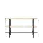 GUBI TS Console avlastningsbord 120x30x72 cm natural white travertine, svart stativ, 2 marmorhyllor