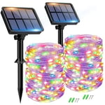 Lot de 2 Guirlande Solaire Exterieur, 15+2m 150LED Guirlande Lumineuse Exterieure Solaire Étanche 8 Modes, Guirlande Extérieure Solaire Décoration pour Jardin Terrasse Cour Maison Noël Fête, Coloré