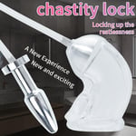 Male Stainless Steel Expander Dilator Plug with Penis Cage Chastity Device UK