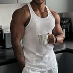 Mens Gym Vest Bodybuilding Knitted vertical stripe Vest Muscle Stringer Tank Top