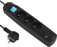 Bloc Multiprise 3 Prises Françaises + 2 USB 3.4A 17W A + 1 Type C,avec Interrupteur on/Off,Fiche Extra Plate 90° 16A,Câble 1.5M,Noir