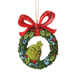 Enesco Jim Shore The Grinch Face Peeking Through a Wreath Hanging Ornament, 3.54" H, Multicolor