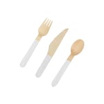 Homéa, Set de 18 Couverts en Bois Cuilleres+Fourchettes+Couteaux Blanc