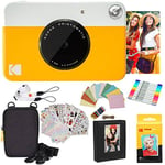 KODAK Printomatic Instant Camera (Yellow) Gift Bundle + Zink Paper (20 Sheets) + Deluxe Case + 7 Fun Sticker Sets + Twin Tip Markers + Photo Album + Hanging Frames, Paquet Cadeau