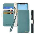 Butnyeoe Coque pour iPhone 11 Rabat,Housse iPhone 11 Clapet,Portefeuille Etui avec Fonction Support et Porte-Carte,Litchi Texturé Cuir/Antichoc Flip Cover Case.Bleu Vert