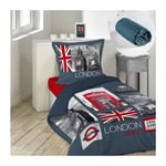 Cdaffaires - Pack parure de couette enfant 140x200 cm London + drap housse 90x190 Bleu